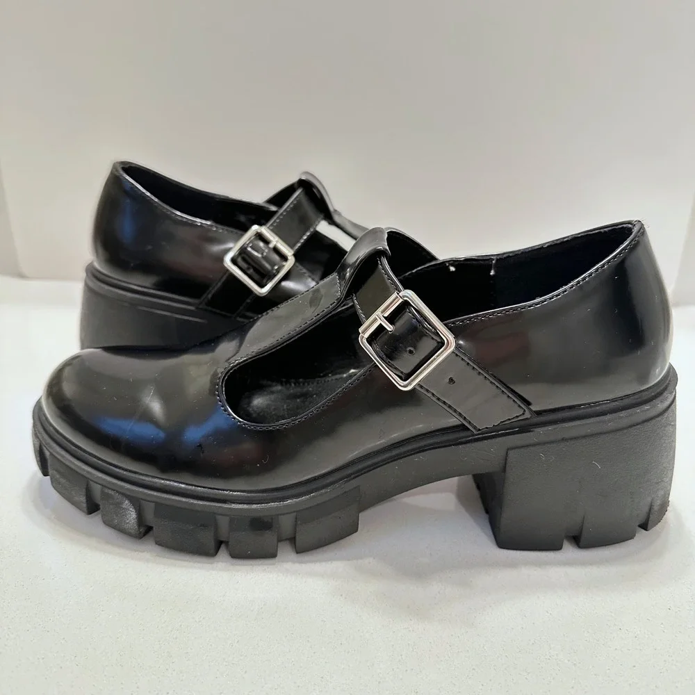 Madden Girl Haddie Black Patent Mary Jane Platform Lug Sole Shoes Womens 8 w/BOX